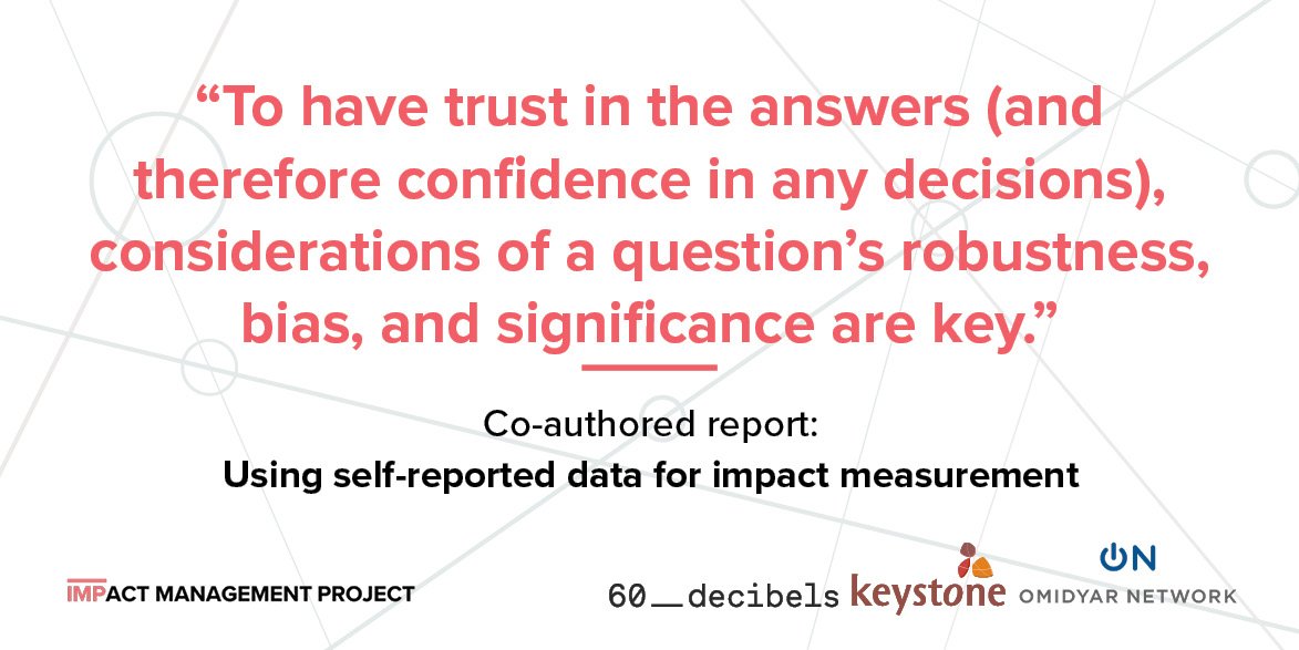 The IMP has published a new guide: Using self-reported data for #impactmeasurement - how stakeholder surveys can improve #impact performance. Supported by <a href="/OmidyarNetwork/">Omidyar Network</a>, in partnership with 60 Decibels, <a href="/Keystone_Acc/">Keystone</a> &amp; <a href="/SocialValueInt/">Social Value International 🌎</a> impactmanagementproject.com/stakeholder/us…