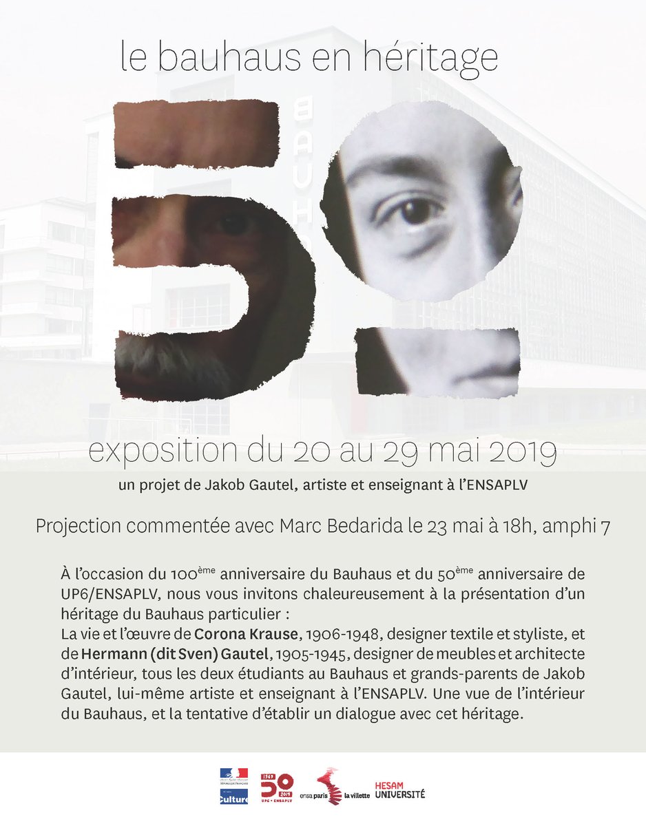 #ENSAPLV
 le bauhaus en héritage : Exposition  du 20 au 29 mai et conférence animée par Jakob Gautel et Marc Bédarida le jeudi 23 mai à 18h