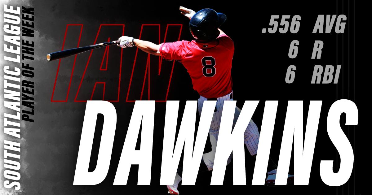Congratulations to Ian Dawkins for being named South Atlantic League Player of the Week for May 6 - May 12! 

READ MORE | atmilb.com/30q47cX