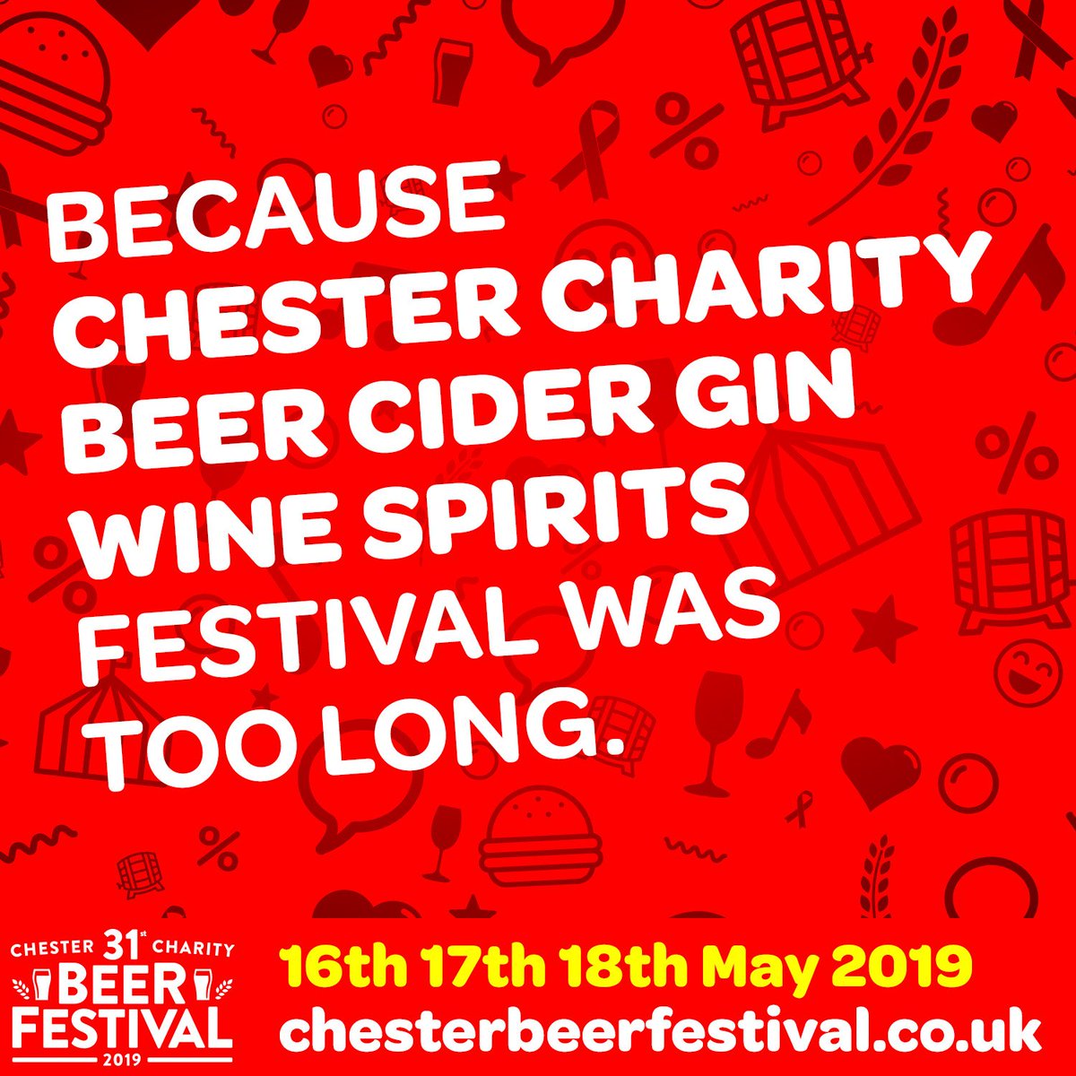 Please help us to raise money for charity and retweet this! Opens tonight! Buy tickets at chesterbeerfestival.co.uk  <a href="/Chester01244/">Chester Visitor Information Centre Shop</a> <a href="/ChronSallie/">ChronSallie</a> <a href="/BeerChannel/">CraftBeerChannel</a> <a href="/CraftBeerHour/">Tom #CraftBeerHour</a> <a href="/DetailsOfCheste/">Chester, Cheshire</a> <a href="/eatdrinkseek/">Eat Drink Seek</a> @realaleupnorth <a href="/every_chester/">Everything Chester</a> <a href="/amble_hq/">Amble #DiscoverChester</a> <a href="/WhatsOnNW/">What's On North West</a> @RealAleChester <a href="/GFNChester/">GFN Chester</a>