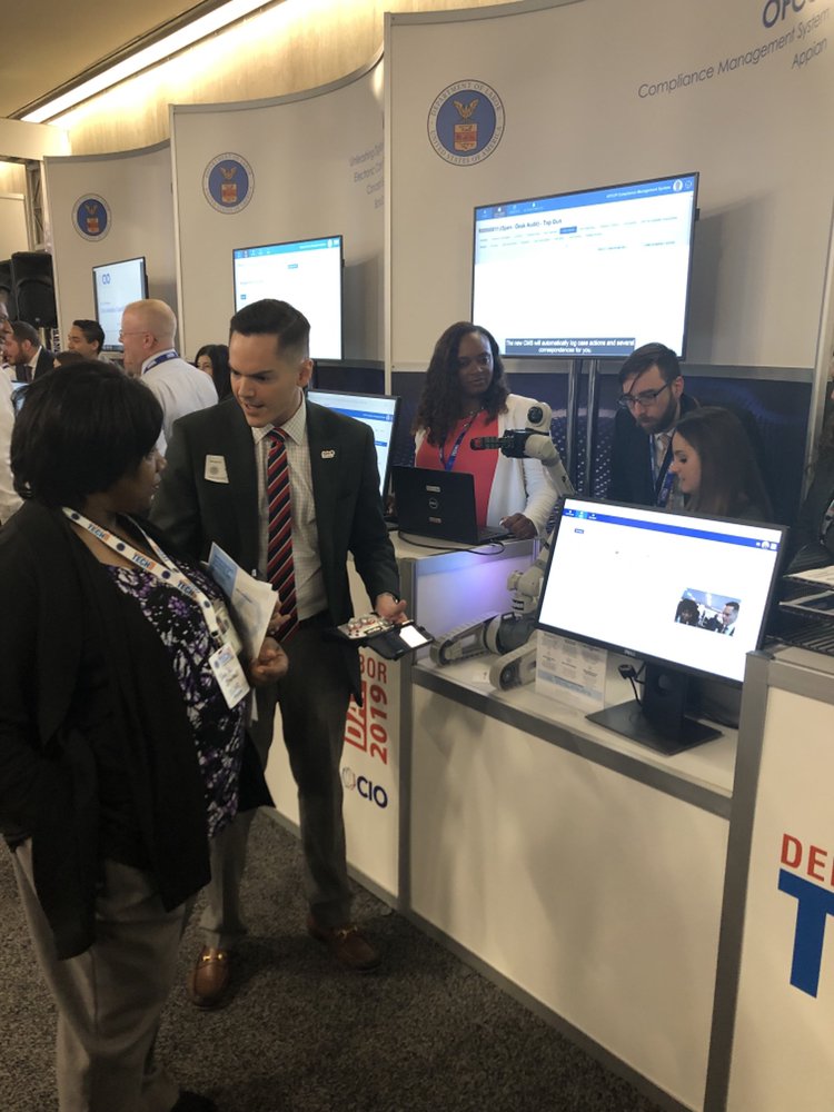 Appian's tweet photo. We're thrilled to be attending #DOLTechDay2019! Appian's case management capabilities are a major component of the @OCIO_DOL IT platform. Have you stopped by our booth to see our robot demo? https://t.co/84QVP9oui6