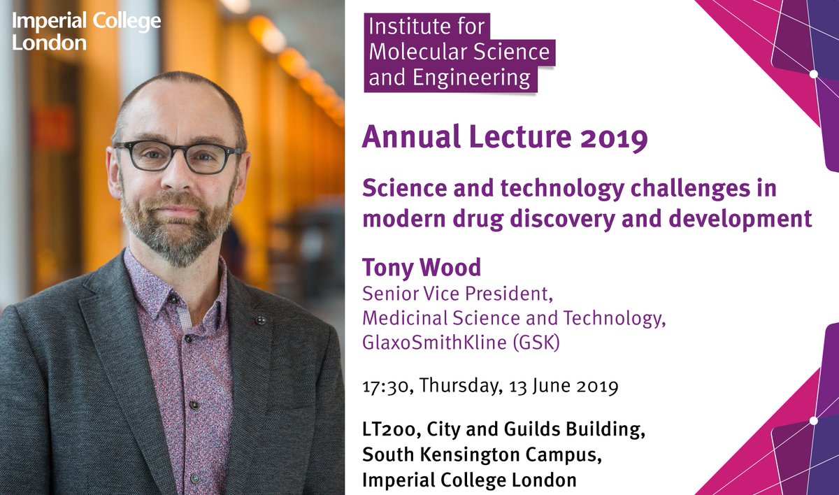 Imperial_IMSE's tweet photo. Registration for our inaugural annual lecture is now open!

Tony Wood, senior VP @GSK is one of the world’s pre-eminent medicinal chemists and has the rare distinction of inventing a licensed medicine, the HIV antiviral drug Maraviroc. Register @ https://t.co/gNRy5A1i1O #IMSE2019 https://t.co/2NqB8hA7CV