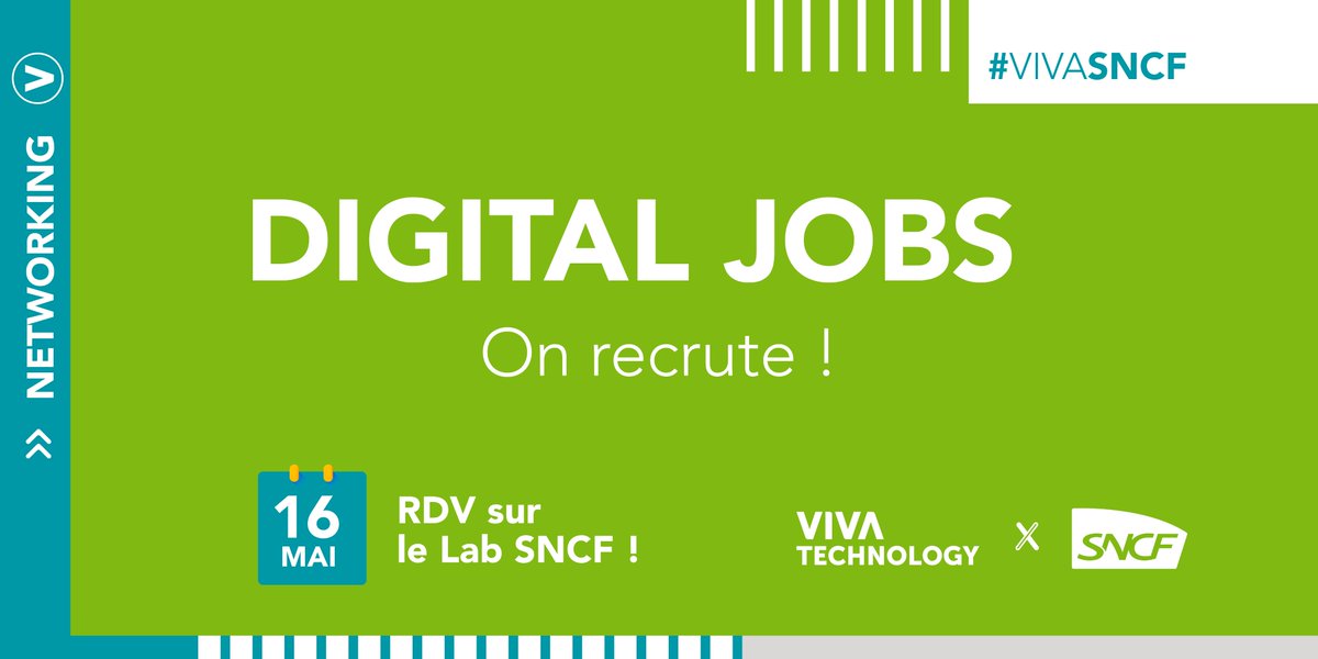 SNCFNumerique's tweet photo. #VivaSNCF #Vivatech
• #DigitalJobs •
130 offres d'emplois dans le domaine du #Numérique sont à pouvoir au sein de @GroupeSNCF ! 👨💻🙋♀️
Les #RH du groupe sont sur le Lab #OpenTransportation et les experts pour échanger avec vous & accepter vos CV ! ✍🤚 https://t.co/gyzdFaOpX9