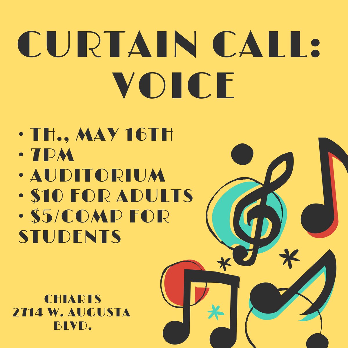 Chiarts411's tweet photo. Don’t forget to come out to the Voice Curtain Call tonight. 🎶 More information in the flyer! ❤️ https://t.co/IOFoXsHf99