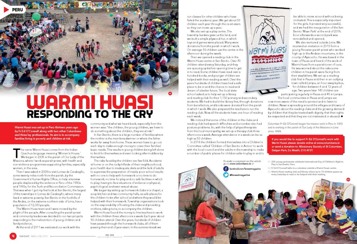 FarEastMagazine's tweet photo. 13 years ago #Columban #missionary Fr Ed O'Connell set up #WarmiHuasi in #Peru to accompany #families living in #poverty &amp; #children at risk. Read the Far East magazine &amp; be inspired! Support Columban #mission projects by subscribing here: https://t.co/Hq2uARrv4T https://t.co/sISgWwJ377