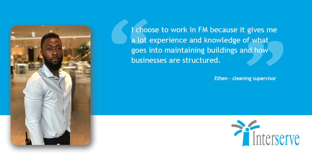 Ethen, #cleaning supervisor, chooses to work in #FM "...because it gives me a lot experience and knowledge of what goes into maintaining buildings and how businesses are structured." #WorldFMDay #Interserve <a href="/interserve/">Interserve</a>