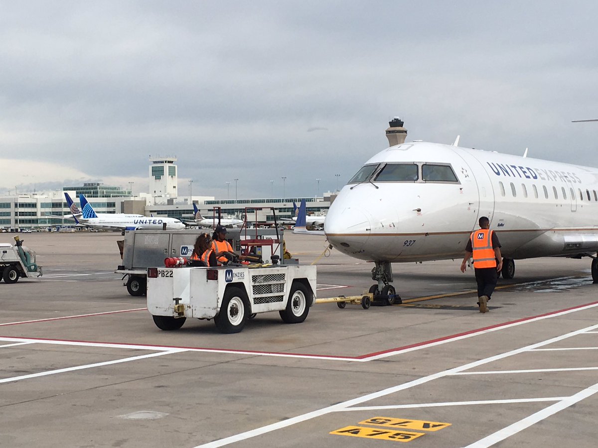 KDatUnited's tweet photo. First departures are out on the new A-East Regional Facility in DEN! Caught the new livery taxiing by as well! @weareunited https://t.co/ZXztcnzxb6