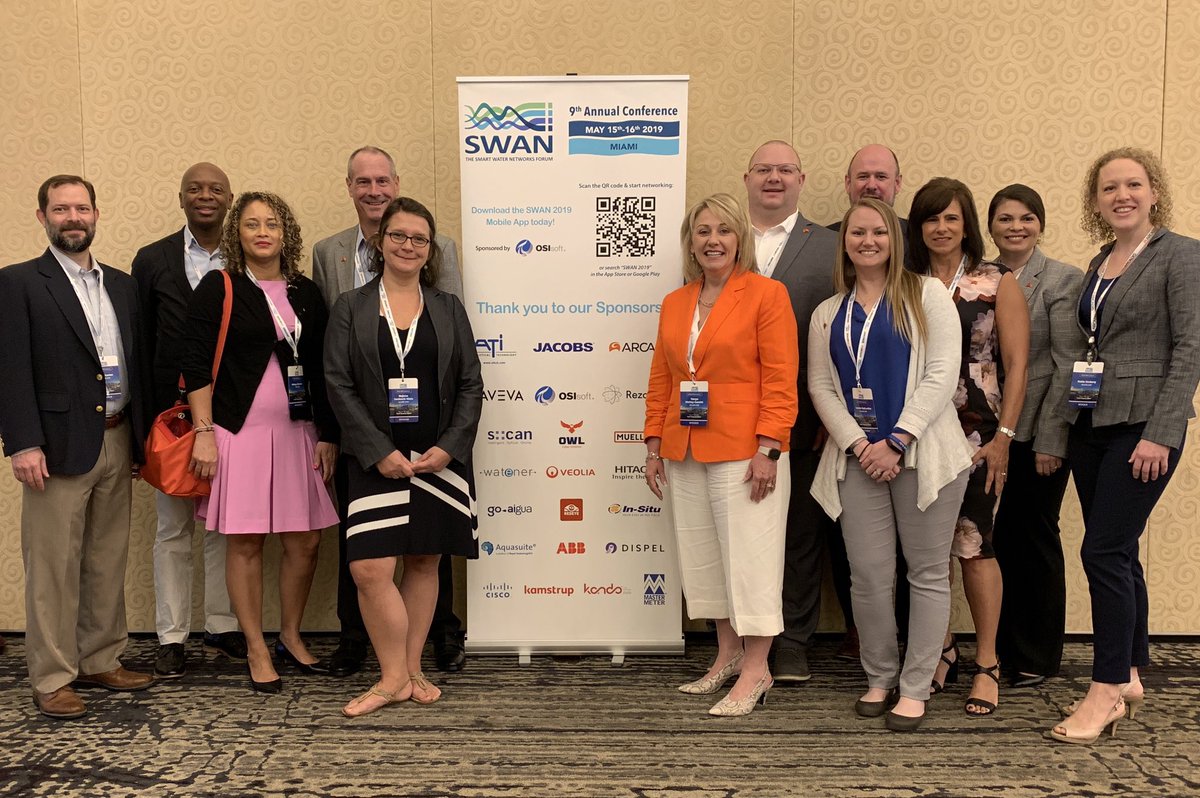 Good morning ☀️ from #SWAN19! FUN FACT: our #IntelligentWater crew hails from seven US states, as well as the UK, and is primarily comprised of women. #Diversity in thought  &amp; perspective create human-centric solutions in a #digital world. #FitForFuture #Collaboration