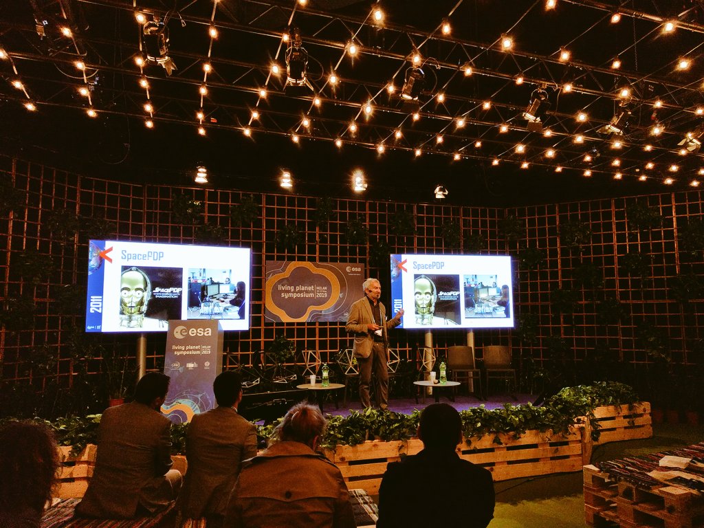 ESA_EO's tweet photo. Now on in the Giardino Agora: @planetek's #BackToTheFutureEO talk! Join us for a look at the last 25 years of #EarthObservation and all the exciting developments to come! #LPS19 https://t.co/StYr4LERqc