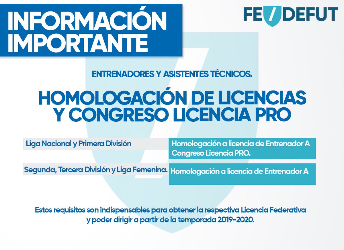 𝗜𝗡𝗙𝗢𝗥𝗠𝗔𝗖𝗜𝗢𝗡 𝗜𝗠𝗣𝗢𝗥𝗧𝗔𝗡𝗧𝗘
Requisitos indispensables para obtener la respectiva Licencia y poder dirigir a partir de la temporada 2019-2020. fedefutguate.org/index.php/noti…

𝗛𝗼𝗺𝗼𝗹𝗼𝗴𝗮𝗰𝗶𝗼𝗻
docs.google.com/forms/d/e/1FAI…

𝗟𝗶𝗰𝗲𝗻𝗰𝗶𝗮 𝗣𝗿𝗼
docs.google.com/forms/d/e/1FAI…