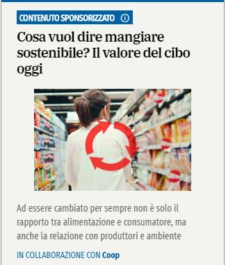 CairoRCS_Media's tweet photo. Mangiare Sostenibile. #NativeADV @Coopitalia con @Corriere https://t.co/QsF0ReQN0h https://t.co/8G2tKKm6OO