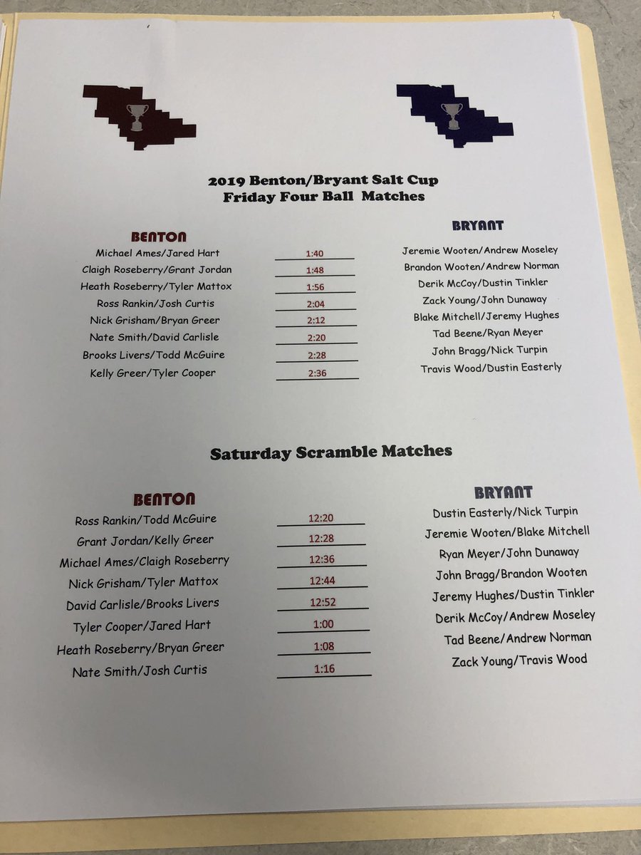 BryantSaltCup's tweet image. Matches for the 2019 Salt Cup! Balboa Golf Course is this years site. Four Ball matches begin tomorrow! @BentonSaltCup @ASGAgolf