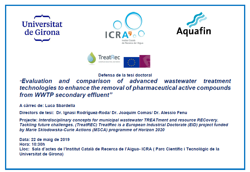 TreatRec's tweet photo. Thesis defense by Luca Sbardella (ESR1) on May 22 at 10:30am @IcraWater https://t.co/Abj9wTSUK5