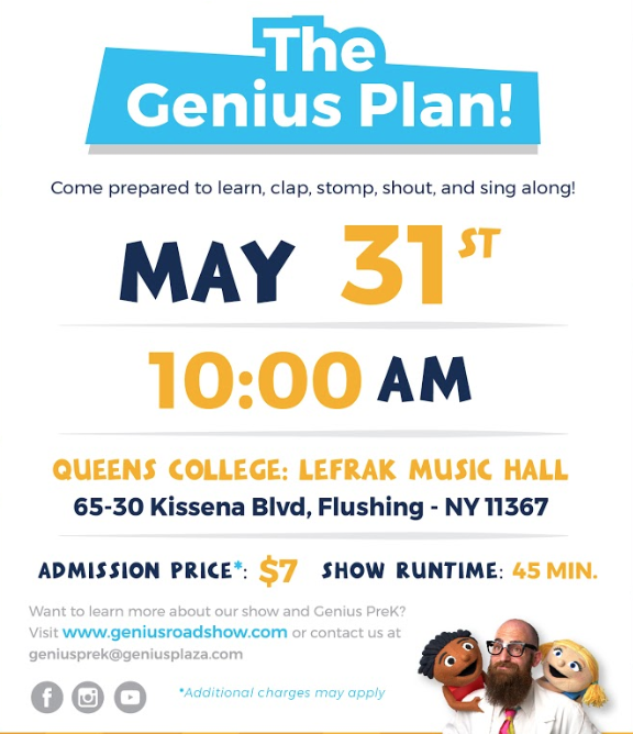 LitaC_17's tweet photo. Our last show of the 2019-2020 school year is in #NYC! We'll be at Queens College on 5/31. We hope to see you there! π‘
@QC_News #TheGeniusPlan #GeniusPreK #GeniusPlaza #preschool #earlyyears #earlychildhood #edtech #puppet #STEAM #queenscollege #flushingny #queensny #eventbrite https://t.co/v55u8ge7W2
