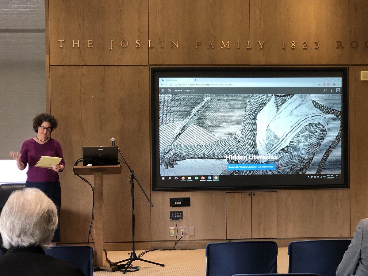 TrinEdTech's tweet photo. Professors Hilary Wyss and Christopher Hager sharing their excellent project, Hidden Literacies. Stay tuned for its debut later in 2019 #twitterstorians and all early America scholars #SITT19 https://t.co/pjQ30toGyV