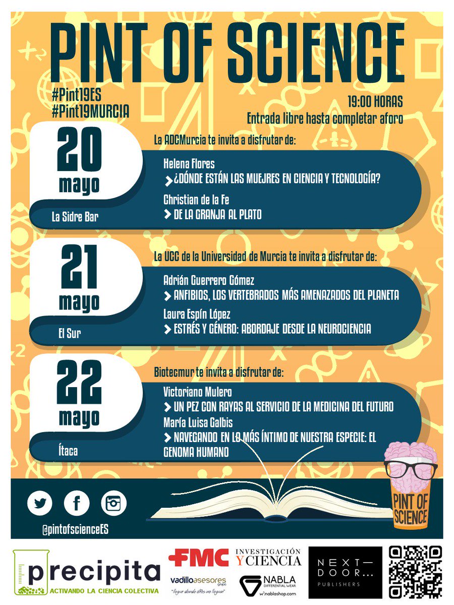 ¡Estamos que nos salimos!
La semana que viene tenemos Pint of Science y en Murcia lo coordinamos nosotros 🍻
#Pint19ES #Pint19MURCIA