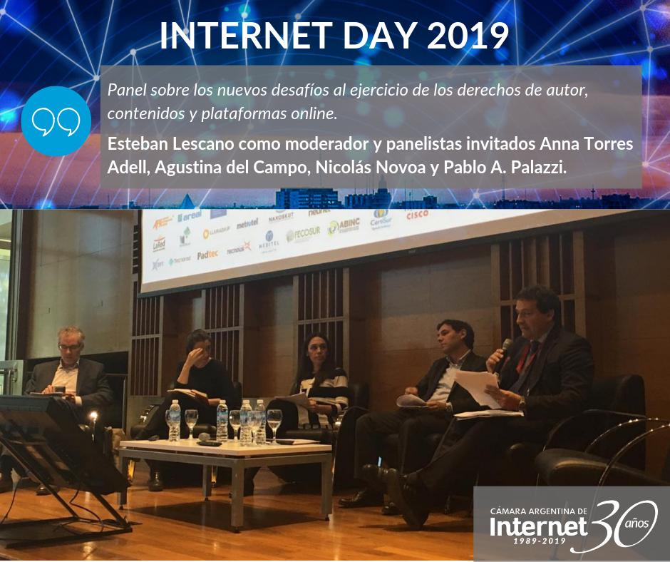 CabaseAr's tweet photo. #internetday2019 Panel sobre los desafíos de los derechos de autor, contenidos y plataformas online con Esteban Lescano, Legales de CABASE, como moderador y panelistas Nicolás Novoa / ADEPA, Anna Torres / Wikimedia, Pablo A. Palazzi /  CETyS UDESA y Agustina del Campo de CELE-UP. https://t.co/0pwuCqNvhN