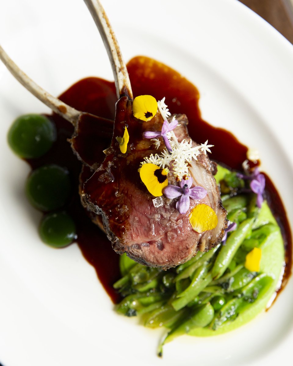 Our seasonal rack of lamb is served with English pea puree, minted snap peas, potato fadge and lamb jus. We are proud to source lamb from Anderson Ranches located between Eugene and Salem, which is 100% grass fed! #travelportland #eaterpdx #pdxeats