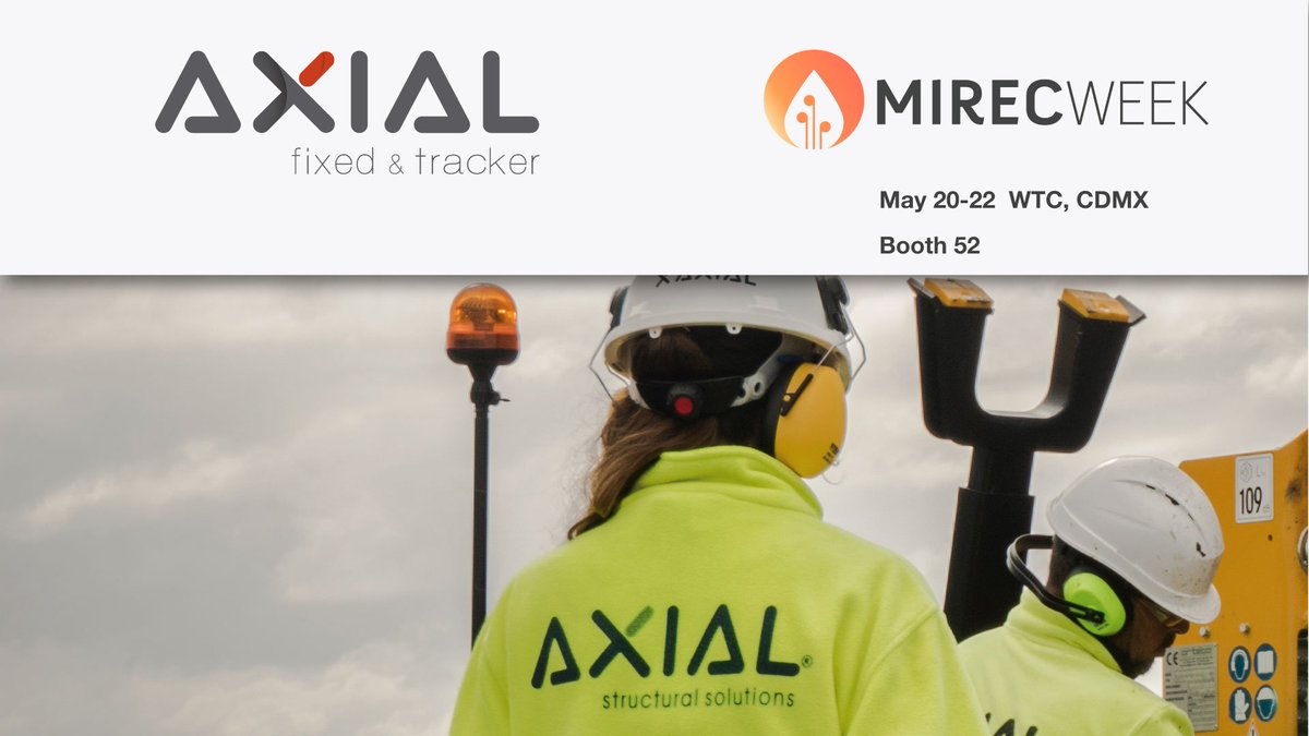 AxialStructural's tweet photo. Next week we'll be at #MirecWeek 2019 in Mexico @MIRECnews. Visit us at BOOTH 52! Schedule your meeting by sending an email to: intersolar@axialstructural.com

#AXIALblockingsystem #blockingsystem #suntracking #solarplant #solarenergy #renewableenergy https://t.co/QNzPrrTfJA