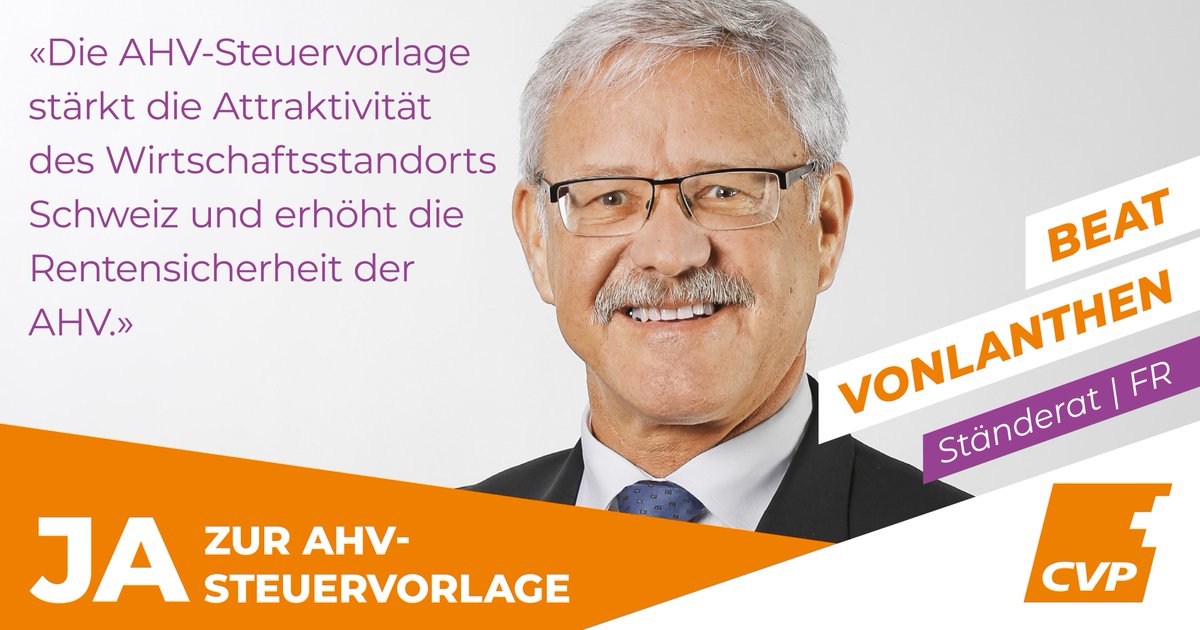 «Eine bessere Reform als die AHV-Steuervorlage wird es nicht geben.» #CVP-Ständerat <a href="/Beat_Vonlanthen/">Beat Vonlanthen</a> erklärt, warum er am Sonntag JA zur AHV-Steuervorlage #STAF stimmt. ➡️ cvp.ch/de/news/2019-0… #Abst19 <a href="/AHVSteuerJA/">AHV-Steuervorlage JA</a>