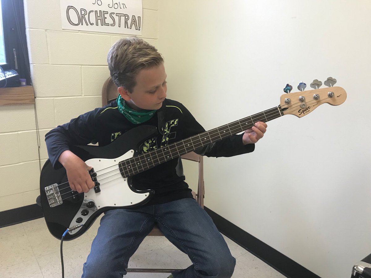 Breaking out the bass guitar for my beginner bass players today! #d45learn4life #orchestraisfun