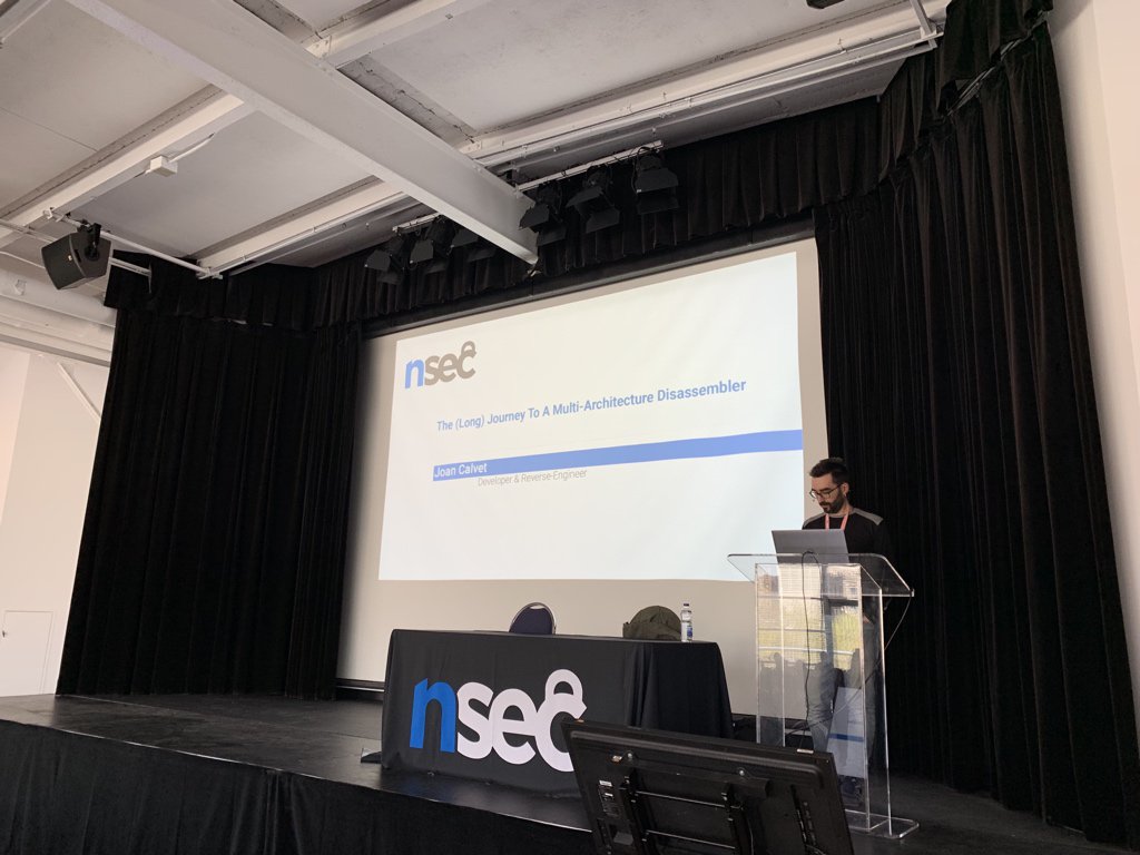 nyx__o's tweet image. Now “The (Long) Journey To A Multi-Architecture Disassemble” by @joancalvet from @jebdec at #nsec19 #disassembler #reverseengineering