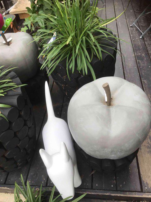 Demeure1823's tweet photo. Mise en scène :  pot en teck, chien blanc en résine, pomme en fibre et résine et surtout les agapanthes bleues qui vont bientôt fleurir. @paysmellois @commercededeco @demeure1823 @commercantindependant https://t.co/HuFVeGMDf9