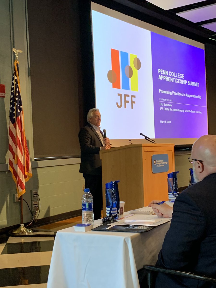 munro_shannon's tweet photo. The #Apprenticeship Summit @PennCollege is kicking into high gear with @AngelaJHummel and keynote speaker @EricSeleznow with Jobs for the Future @jfftweets Are you worried about employee churn? Apprenticeship programs have a 91% retention rate. https://t.co/41BN76Z4y4