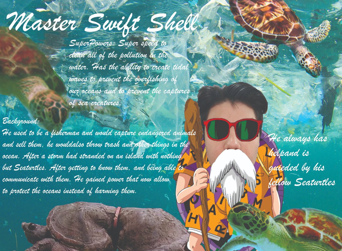 JayC_NTHC's tweet photo. We had to create a civic superhero for our class for our 3D Project. Mine is Master Swift Shell, my superhero was inspired by the "pedagogy for the proactive" Project. #3dCivics @janelle @NthSaucier #NTHCVoice #NTHCempower @NewTechCoppell @Nicole_Mirra @anterobot https://t.co/r7wf17tZ9j