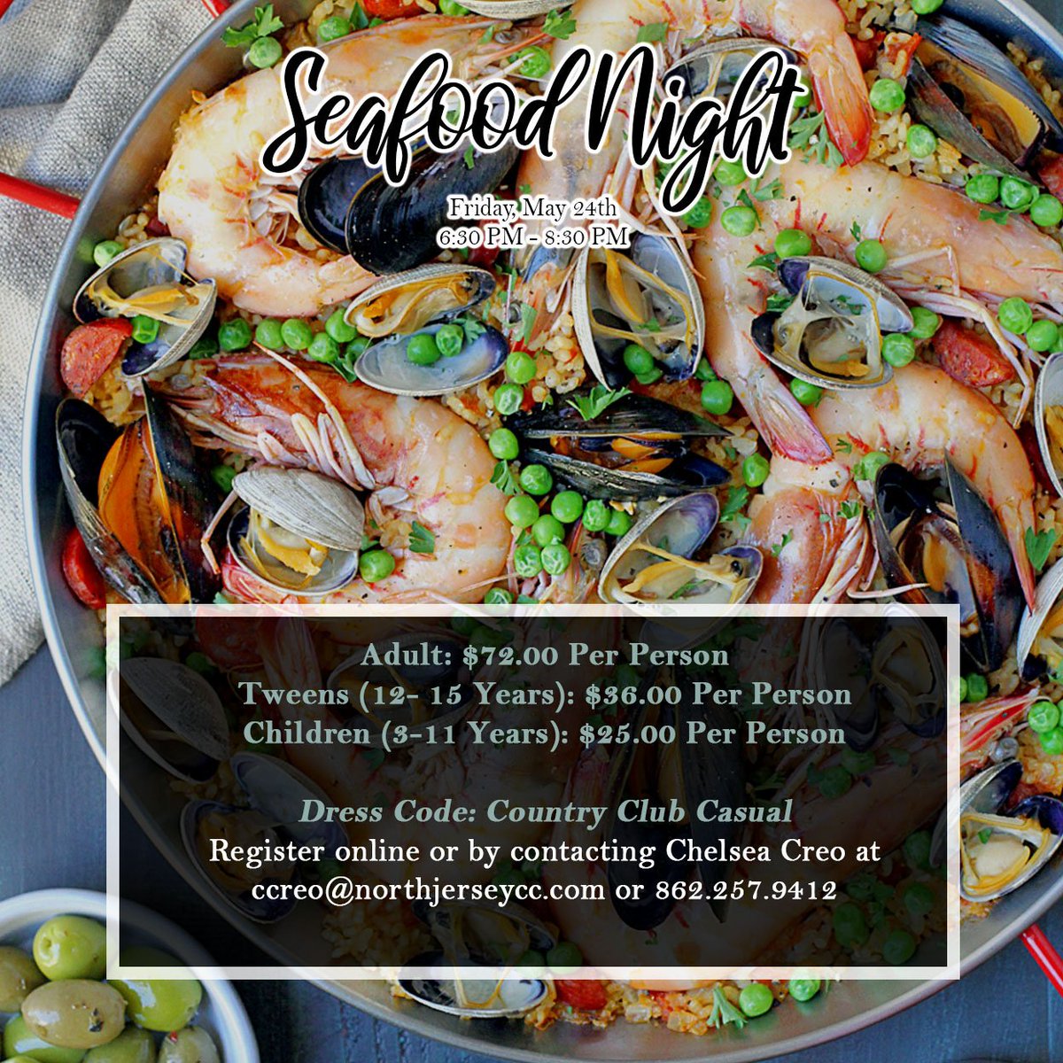#Seafood #Night is on #Friday, May 24th! 🥂🦐🦞

Click the link below to make your #reservation today! 😋

northjerseycc.com/default.aspx?p…