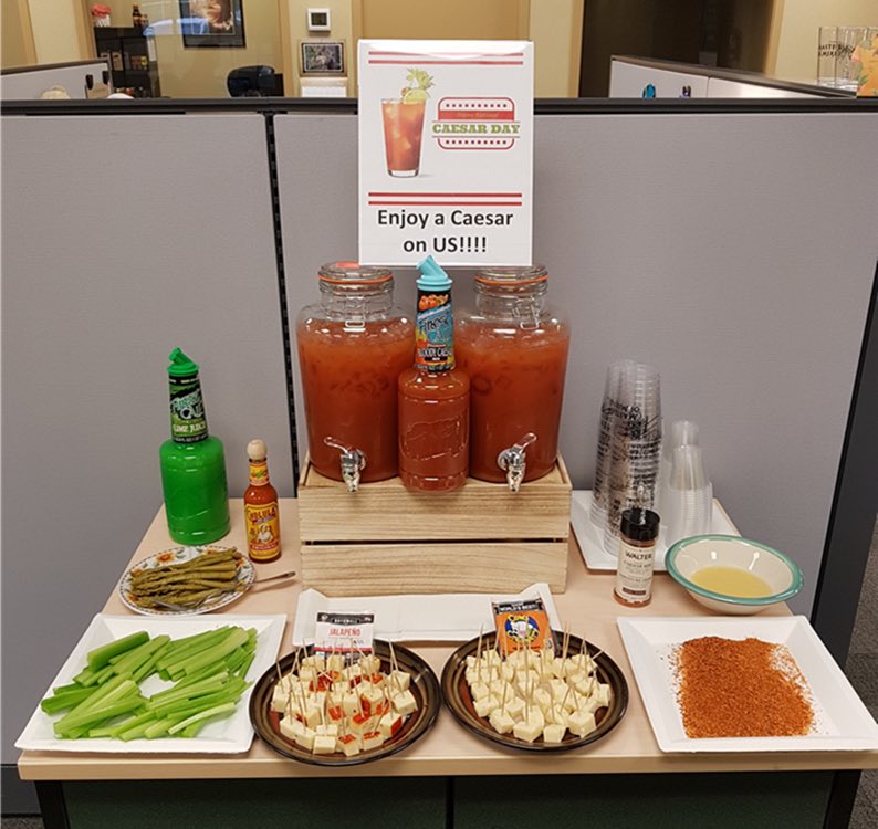 TreeLifeCan's tweet image. Happy #NationalCaesarDay 🍅🍹our Surrey office is celebrating the day with a build your own Caesar celebration! 😋