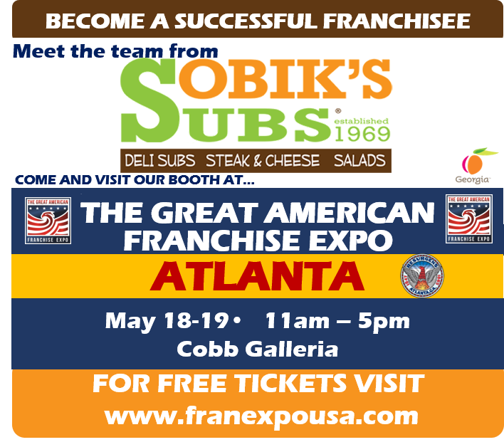 Franchise_Beast's tweet photo. Orlando-based Sobik's Subs is ready to expand the brand to Atlanta. Come learn what it takes to be a Sobik's Subs franchisee at the Great American Franchise Expo this weekend!

#sobiks #subs #atlanta #franchise #show https://t.co/zt9jbz9oXS