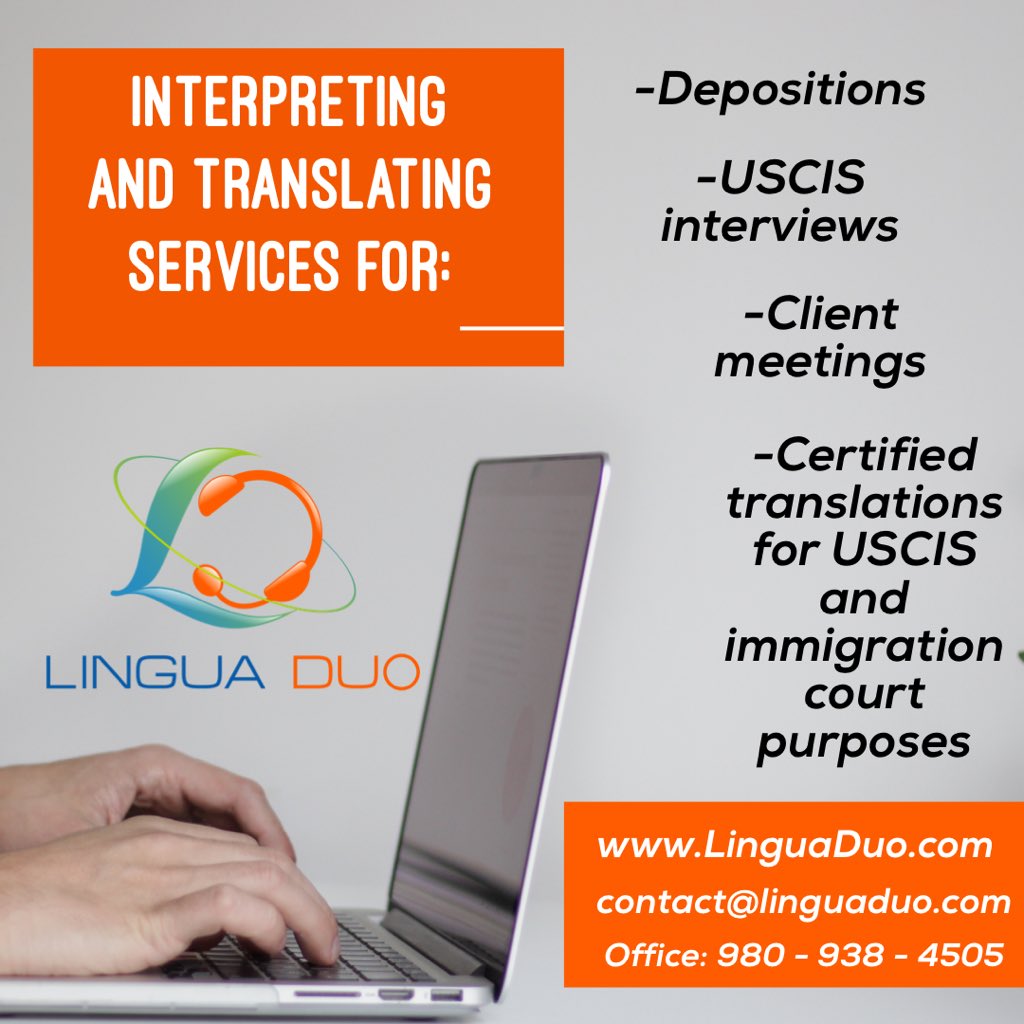 At Lingua Duo, we offer the best professional language services.
#LinguaDuo #interpreting #immigration #legaltranslationservices #depositions #simultaneousinterpreting #traduccion #traduccionlegal #interpretepublico #localization #translation #translator #traductor