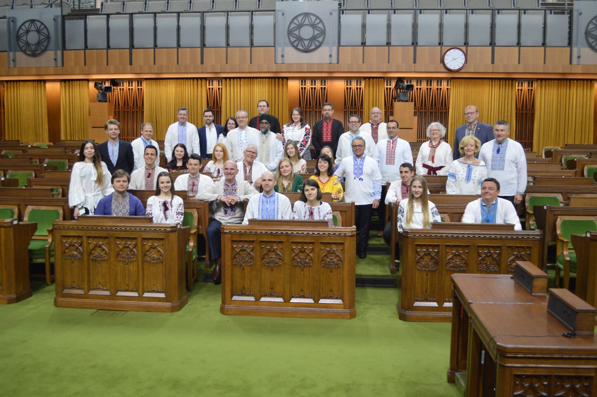 SenAndreychuk's tweet photo. Proud to join fellow parliamentarians &amp; Canada-Ukraine Parliamentary Program interns in celebration of #VyshyvankaDay! https://t.co/E5AuU2ckF1