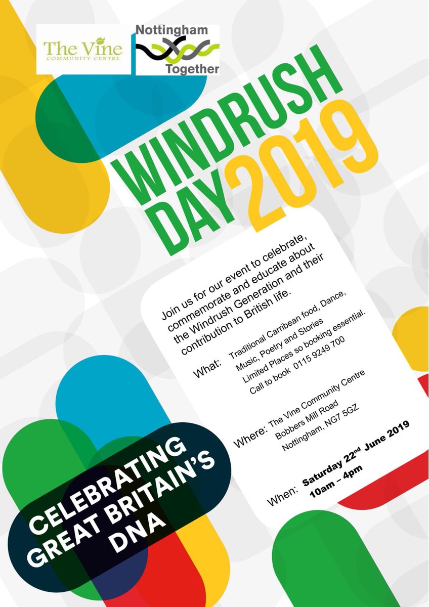 Vine_CC's tweet photo. #Windrush pioneers 492 launch event. Celebrate, educate and commemorate the arrival of Empire Windrush over 70 years ago. We are so thankful to @lordnickbourne @mhclg @Nottm_Together @HES_4All for their amazing support.  Places are limited so please book for our #WindrushDay https://t.co/4HbqQn7Mxh
