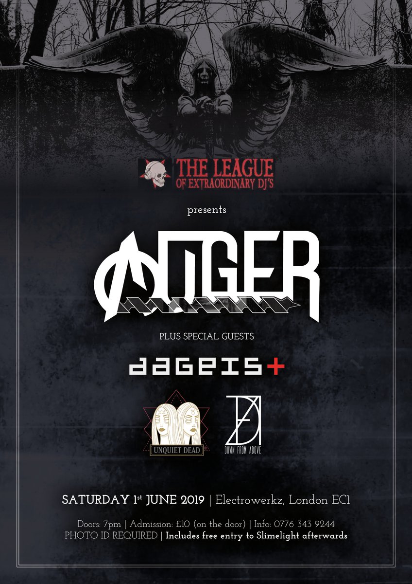 AugerOfficial's tweet photo. Catch #Auger live @Electrowerkz on Saturday the 1st of June on the final date of their #FromNowOnI #tour. #dynamicdarkwave #darkrock #gothic #industrial #electronica @darkTunesGroup #darktunes #teamauger #minersassemble #teamauger with // #Dageist @DeadUnquiet + @DownFrom_Above https://t.co/oIcR12Qbz6