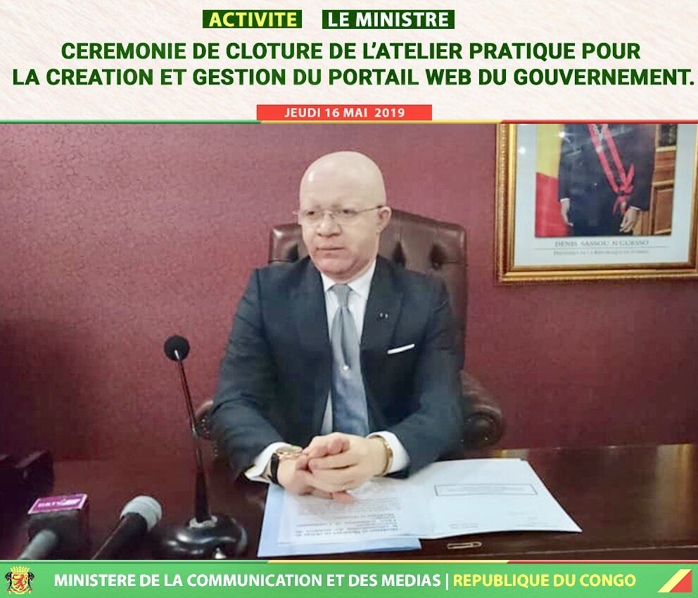 J’ai officiellement clôturé ce Jeudi 16 Mai 2019, les travaux de l'Atelier pratique pour la création et gestion du portail web du Gouvernement, organisé par le #Pôle_Interministériel_de_l_Information. <a href="/lucMissidimbazi/">Luc Missidimbazi</a> <a href="/congosouverain/">Congo Souverain</a> @sita_christy <a href="/Grace_Patcheli/">Grâce Patcheli</a> <a href="/ICIBrazza/">ICIBRAZZA</a>