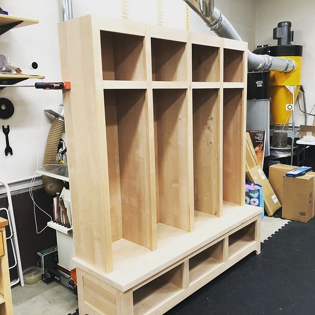 WoodWhisperer's tweet photo. Face frame is attached. Now to add some decorative touches including the crown molding. Admittedly, this monster is overbuilt. But that’s better than underbuilt. 😂 #wood #woodcraft #woodworking #cabinetry #alder #halltree #cubbies https://t.co/vXmndI6d8Y https://t.co/SCAxqKcu4q