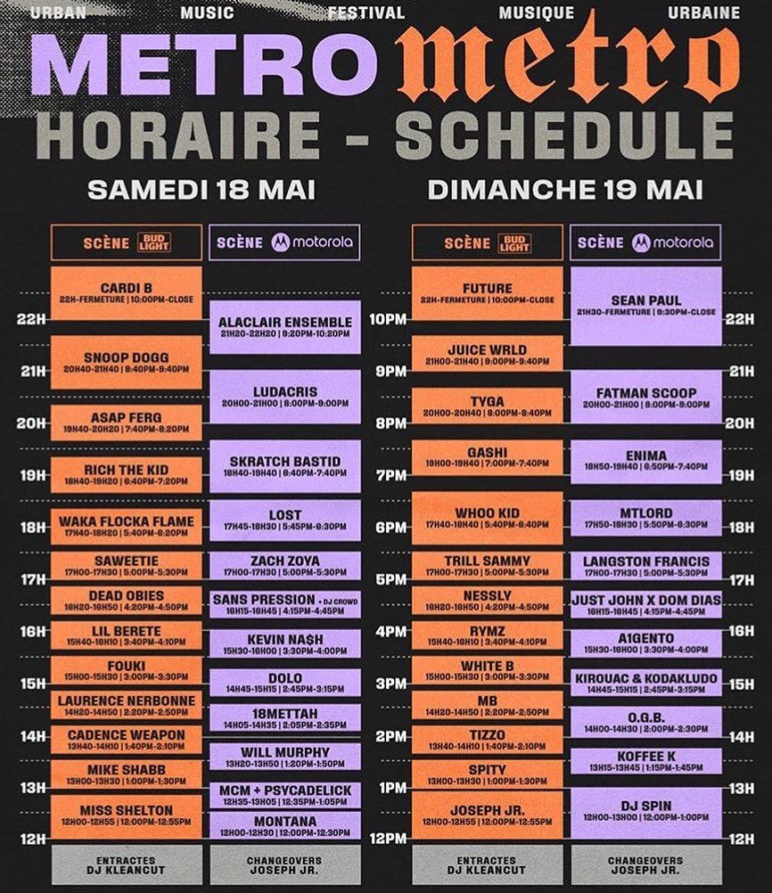 MusiqMTL's tweet photo. Hip-Hop festival Metro Metro is happening this weekend! 😎
The lineup boasts world-renowned headliners and a undercard filled with the biggest names in the Quebec Rap scene.
We tagged them all, be sure to check some of them out!
#QuebRap https://t.co/qKqRBo9vUr