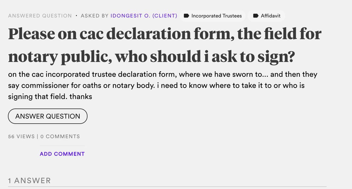 legalformsng's tweet photo. Question: "Please on cac declaration form, the field for notary public, who should i ask to sign?"
Answered by verified lawyer on the #LFQA
#CorporateAffairsCommission #CompanRegistration #Incorporation https://t.co/BlOaILuOPx