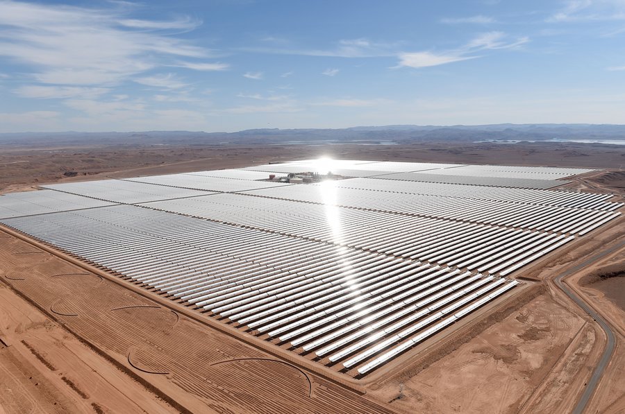 Morocco's Ouarzazate Solar Power plant, the world's largest at 3,000 hectares (the size of 3,500 football fields and so big it can be seen from space) is now generating 580MW of electricity and has the potential to power 2 cities the size of Marrakesh, or 1 million homes.