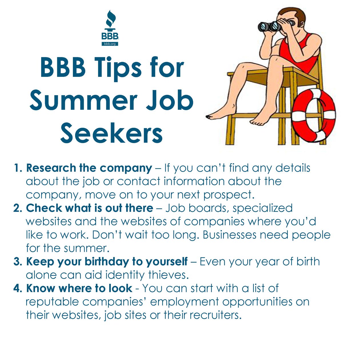 tristatebbb's tweet photo. Looking for a summer job? Watch out for these red flags! #BBB #SummerJob #BBBTips #CallBBB https://t.co/5VsK7oJ7Oy