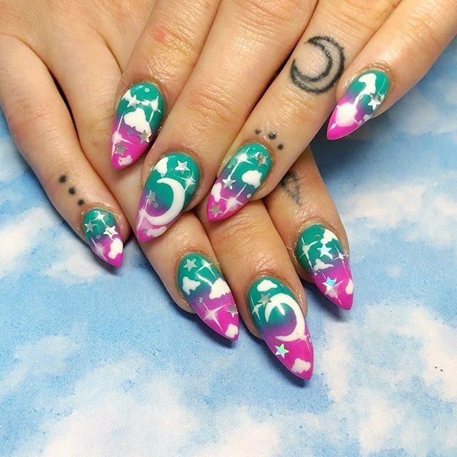 These are our fav!!! @pixiegossipnails needed her nails did so we treated her! Available in many colour ways! #cloudnails #moonnails #skynails #galaxynails #kawaiinails #sailormoonnails #thegossipnailbar #bristolnailart #bristolnailbar #nailartbristol #nailsalonbristol #oldm…