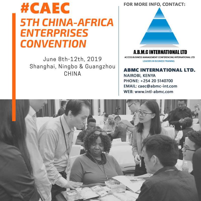 #CAEC2019
5th China – Africa Enterprises Convention
“A business exchange platform for Chinese and African companies and investors”
Participation fee to the convention
For your registration,

Register online:  b24-795lrp.bitrix24.site/preview/38b4b8…