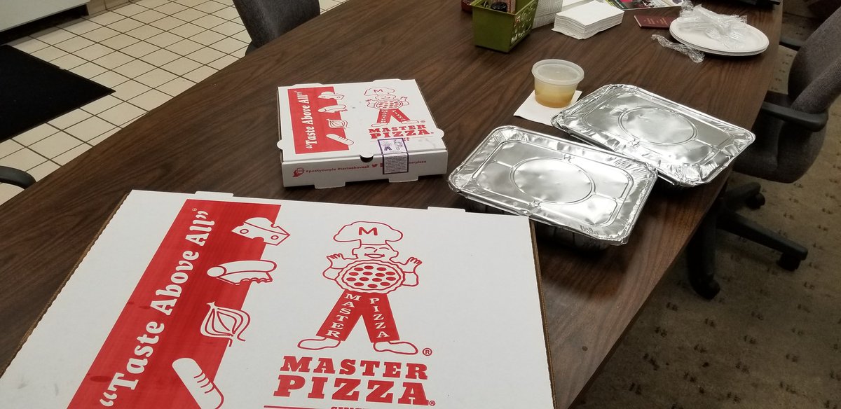 WmSopko's tweet photo. Kicked off our new monthly company lunches with amazing food! Thank you @masterpizza @michaelplamarca meatballs, salad,  pizza, and gf/cauliflower pizza were all AMAZING! HAPPY COMPANY! https://t.co/ZrNINchhML