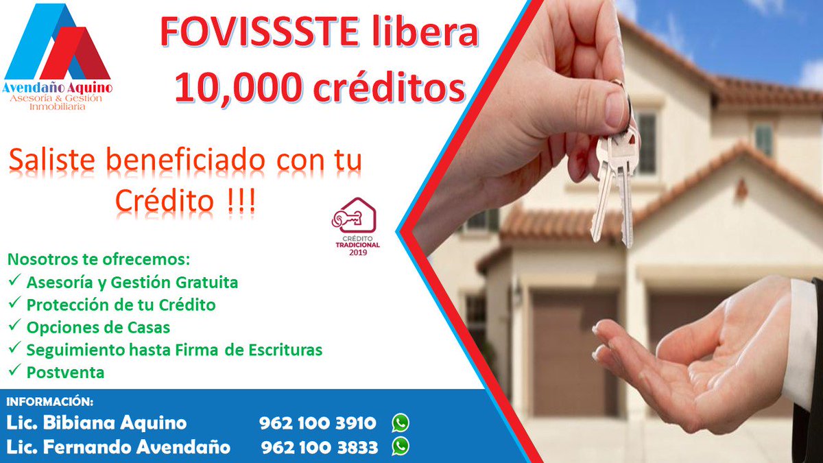 Apfera's tweet image. No esperes más, compra tu CASA 🏡
Se aceptan créditos hipotecarios: ✔️ Bancarios
✔️ Infonavit
✔️ Fovissste
✔️ Banjercito
✔️ Issfam
✔️ Imss
✔️ Pemex
✔️ Cfe
✔️ PF

Asesoría y Gestión Gratuita.
Contáctanos 📞

#CasaenVenta #Inmobiliaria #SeVendeCasa #BienesRaices #CasaNueva #Crédito