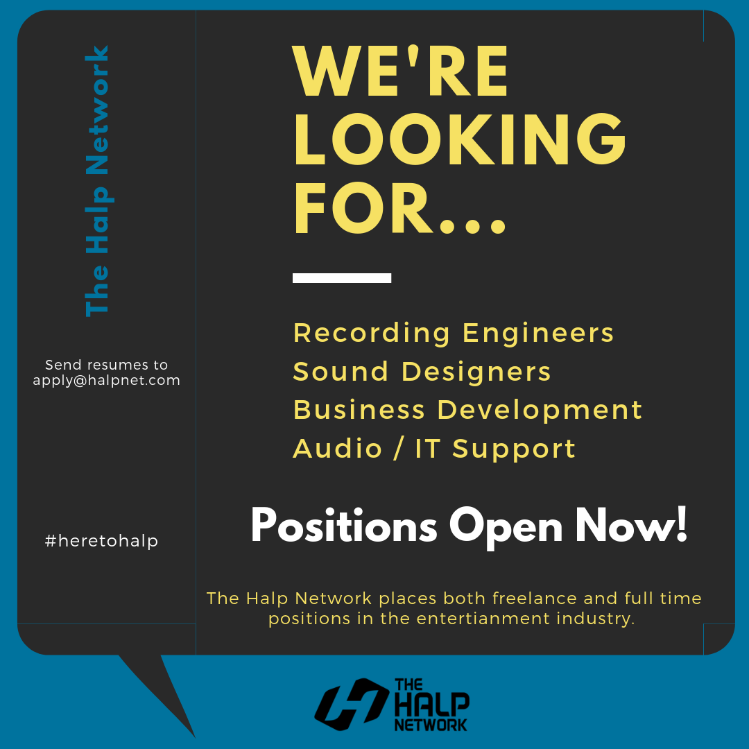 thehalpnetwork's tweet photo. Job seekers! We're hiring in #losangeles.  If these categories match your experience, send an e-mail to apply@halpnet.com. Please share! Friends need jobs too. #heretohalp #halpnet #losangelesjobs #entertainmentjobs #gameaudiojobs #gameaudio https://t.co/vW34m7tRgG