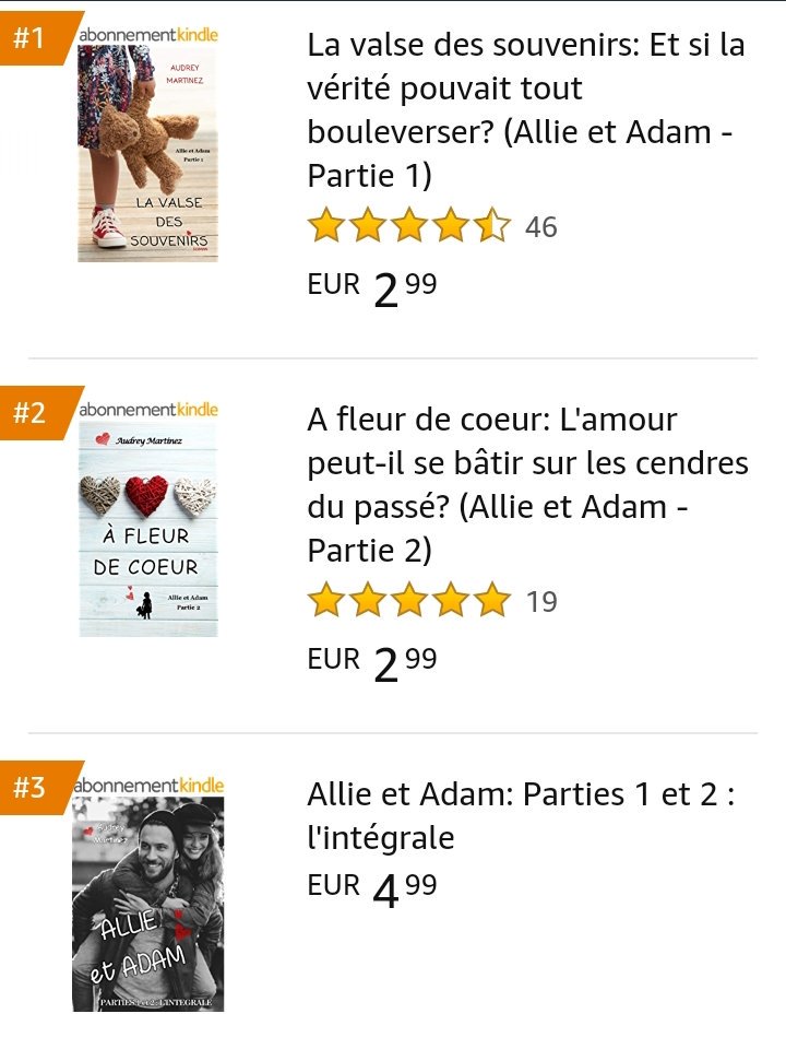 AudreyM_auteur's tweet photo. Depuis le temps que j'attendais le podium pour les 3 en même temps :p 

C'est chose faite! 💕

#roman #romance #famille #drame #topamazon @AmazonKindle #amour #deuil https://t.co/HnRbk47Cs6