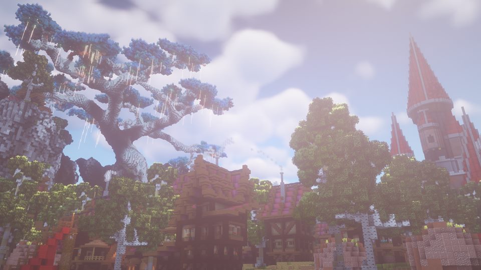 squarecloudsmc's tweet image. Charenia: Fantasy Medieval Spawn
Build by @ArtzCg For Commissions Build!.
Screenshoot By @AlvinReno064  and Owen Handinata
 Hope you Like it and Stay tune for another project from us :D 
#Spawn #survival #medieval #fantasy #organic #tree #house #castle #terraform #shaders