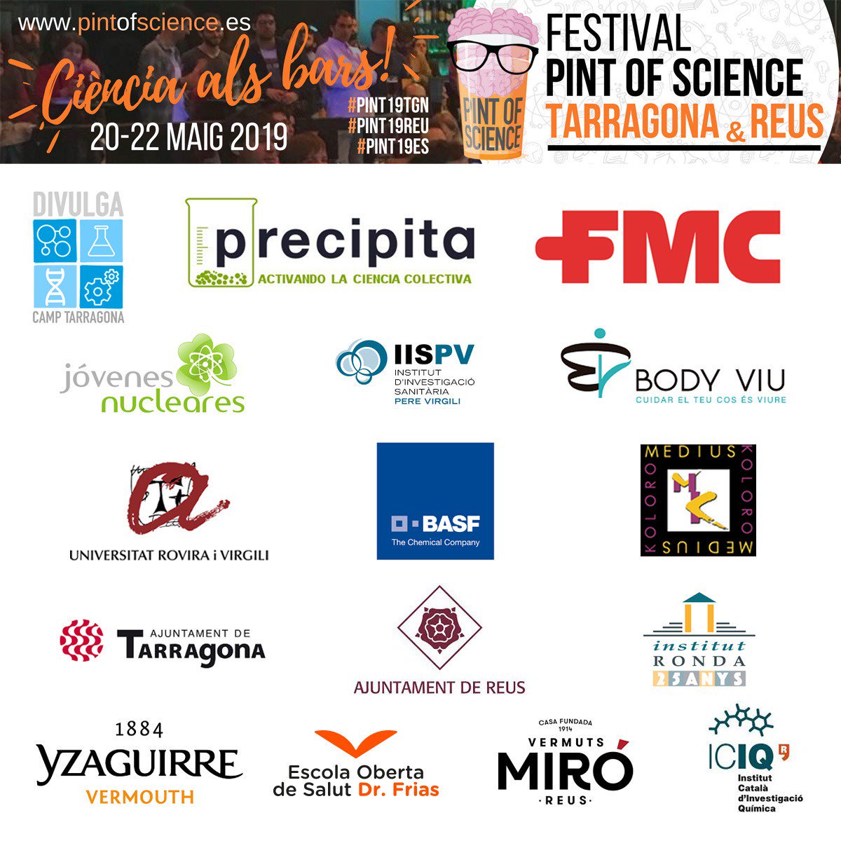 divulgaTGN's tweet photo. Volem donar les gràcies als nostres patrocinadors i institucions col·laboradores de #Pint19TGN i #Pint19REU. Moltes gràcies per ajudar-nos a fer-ho possible! 😉
#Pint18ES https://t.co/YJmPwvGb28